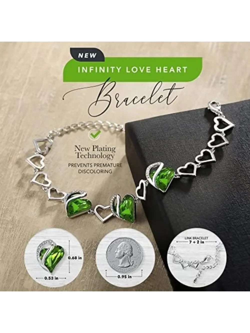Infinity Love Heart Bracelet for Women | Birthstone & Healing Stone Jewelry, 7in